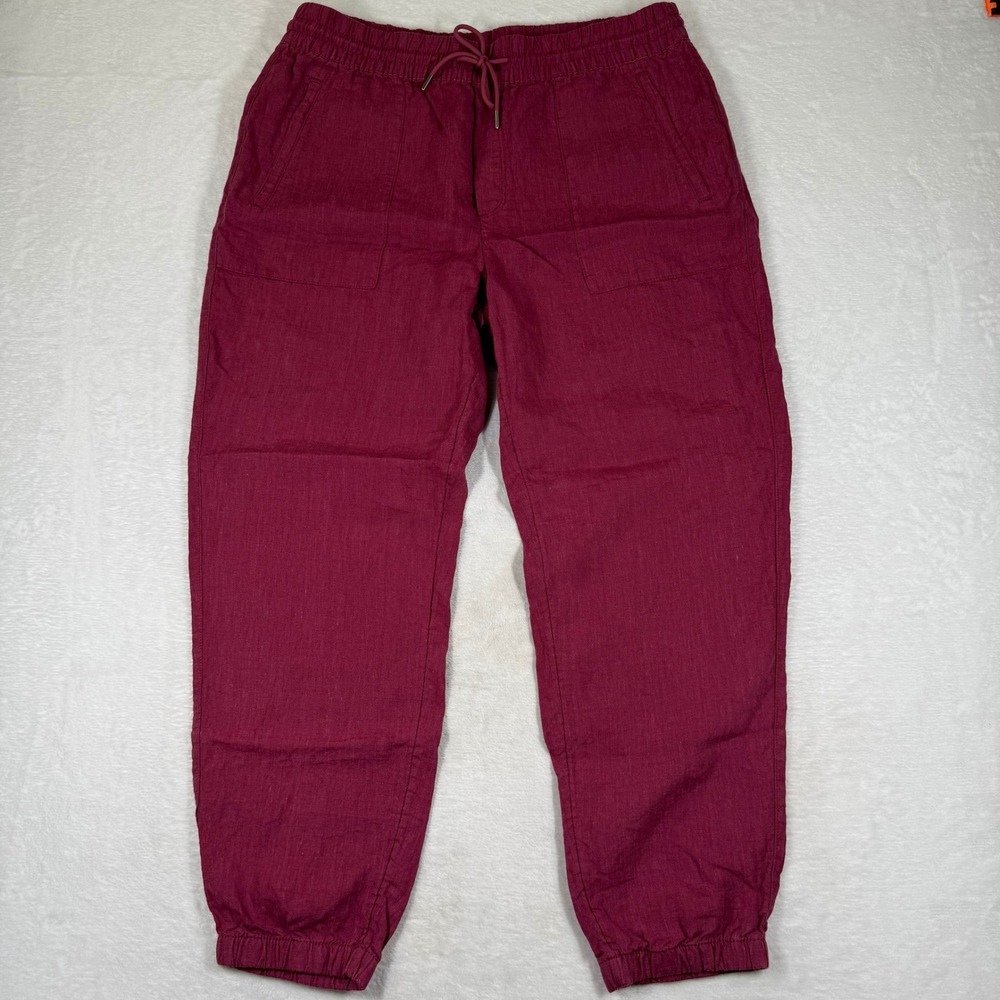 Athleta 100%‎ Linen Jogger Pants Burgundy Red Size 14 Elastic Waist Drawstring